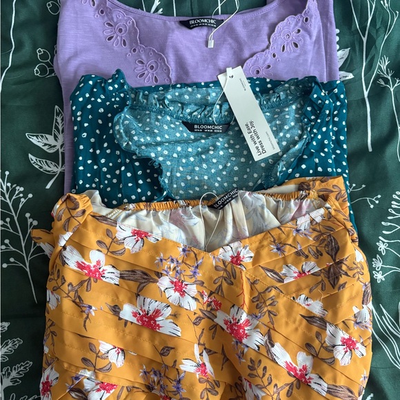 BloomChic Tops - BloomChic Purple, Teal, and Yellow Short Sleeve Top Trio